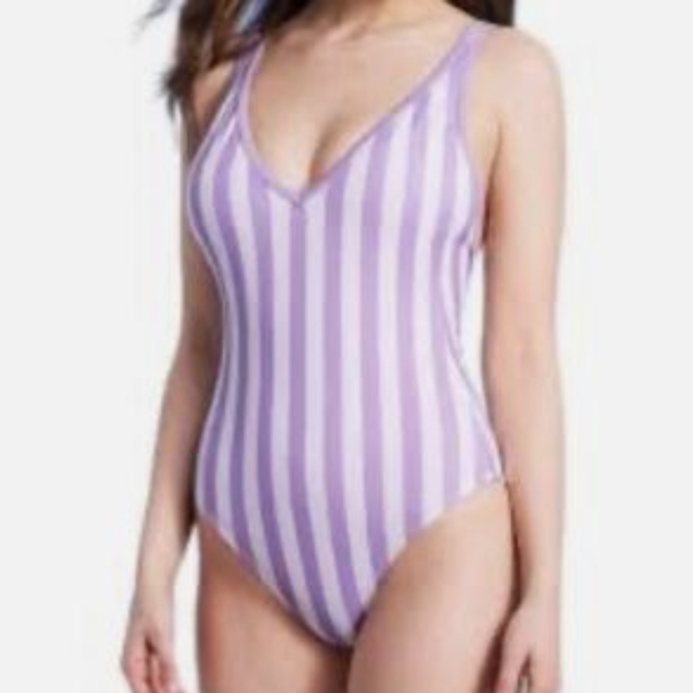 NWT Kona Sol Plus Size Purple Striped Swimming Suit Size 22W